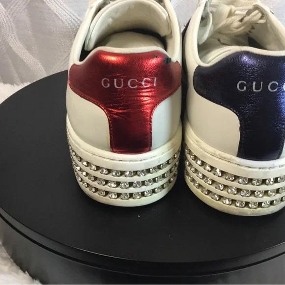 Gucci White Leather Sneakers with Red & Blue Heel Tabs - Picture 4 of 15